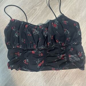 Garage Black and Red Ruched Crop Top